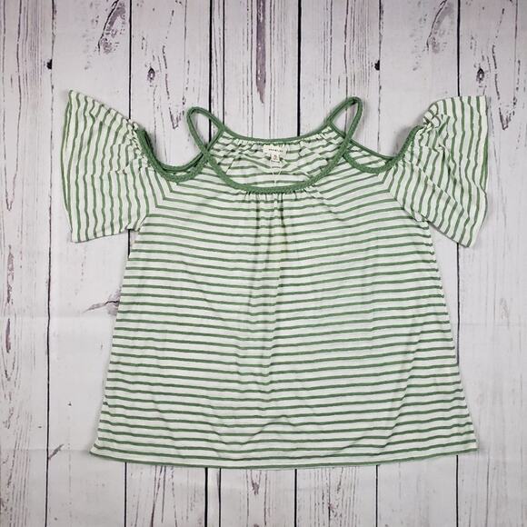 NWT Max Studio Green & White Striped Cold Shoulder Bell Sleeve Top Size XS - Picture 1 of 8